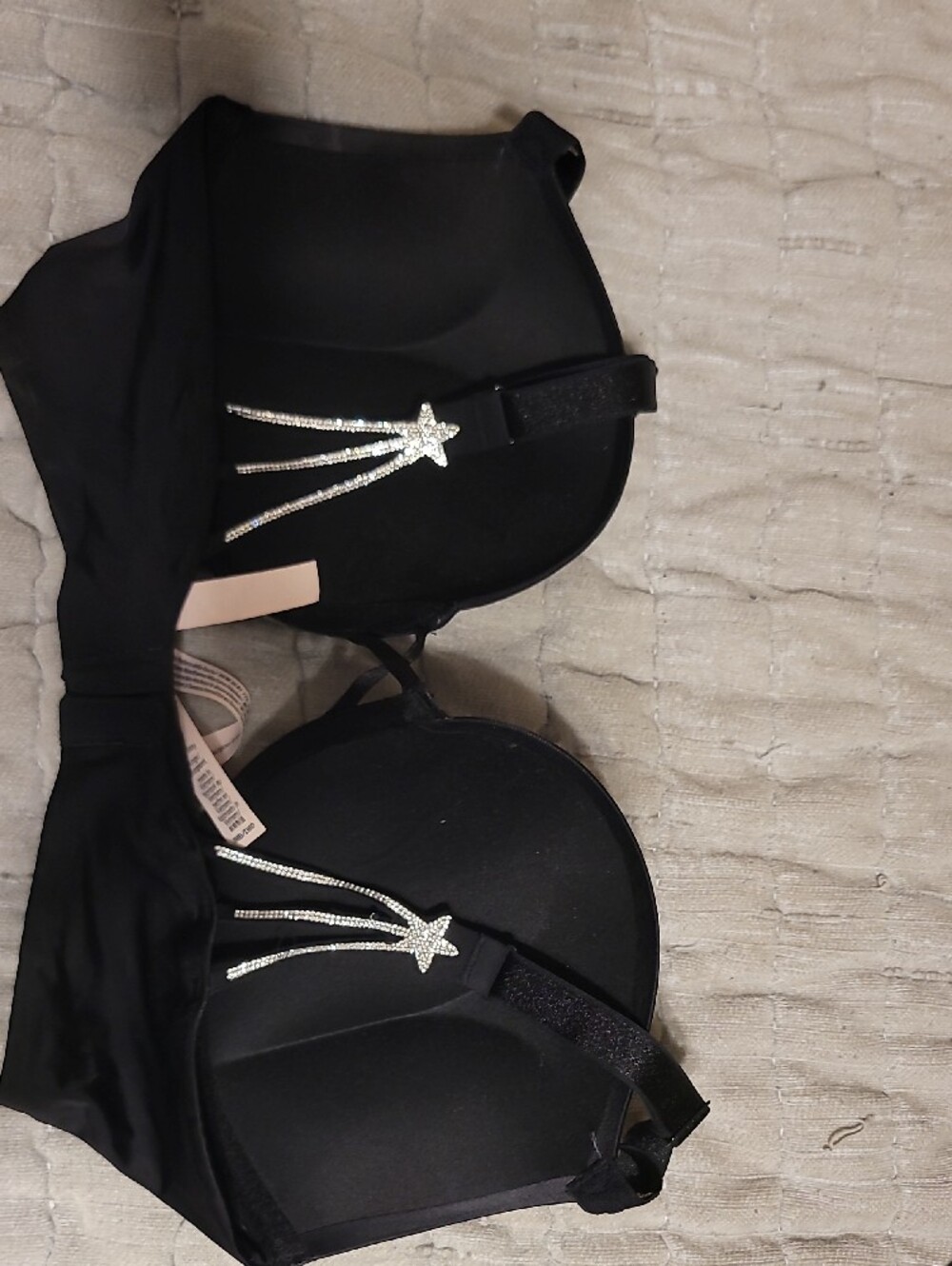 NWOT Victoria's Secret Black Padded Bra with Crystal Star Strap Accents - Picture 2 of 5